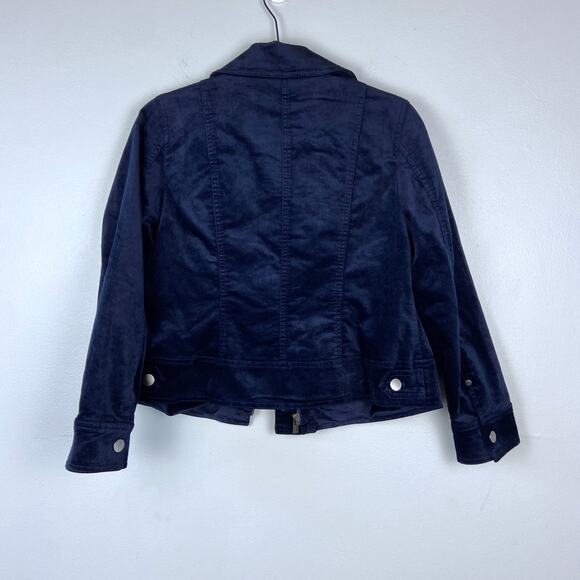 Chico's Velveteen Moto Jacket Navy Zip Button Down Collared Petite 1P 8/10 - Picture 7 of 11